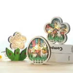 Easter Wooden Ornaments with LED Light Bunny Rabbit Tabletop Easter Decorations tag1
