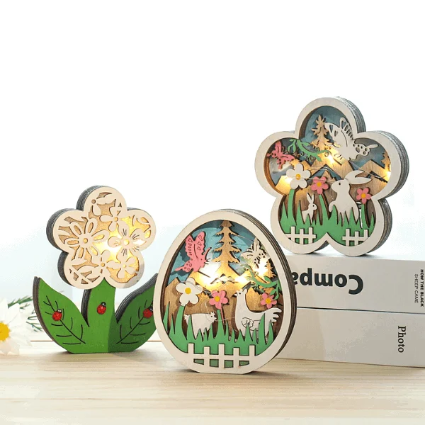Easter Wooden Ornaments with LED Light Bunny Rabbit Tabletop Easter Decorations -  - #tag1#