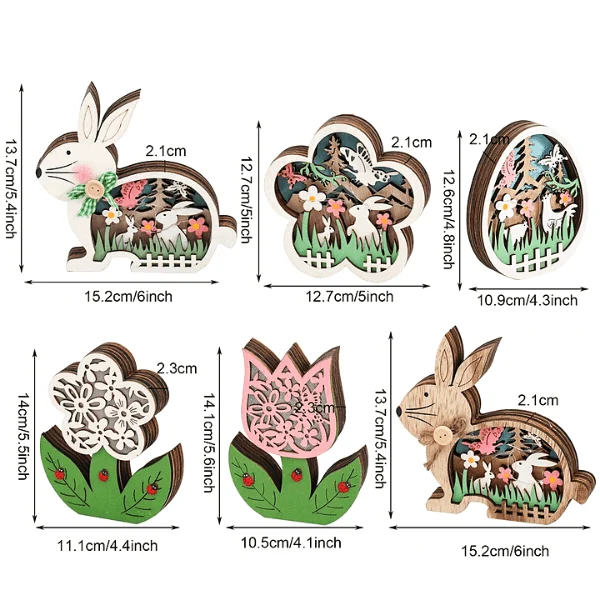 Easter Wooden Ornaments with LED Light Bunny Rabbit Tabletop Easter Decorations -  - #tag1#