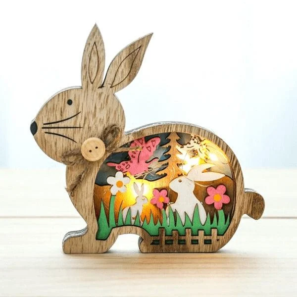 Easter Wooden Ornaments with LED Light Bunny Rabbit Tabletop Easter Decorations -  - #tag1#