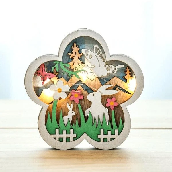 Easter Wooden Ornaments with LED Light Bunny Rabbit Tabletop Easter Decorations -  - #tag1#