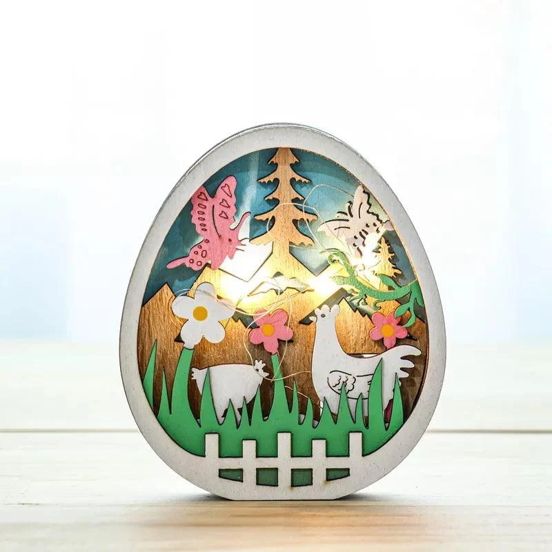 Easter Wooden Ornaments with LED Light Bunny Rabbit Tabletop Easter Decorations -  - #tag1#