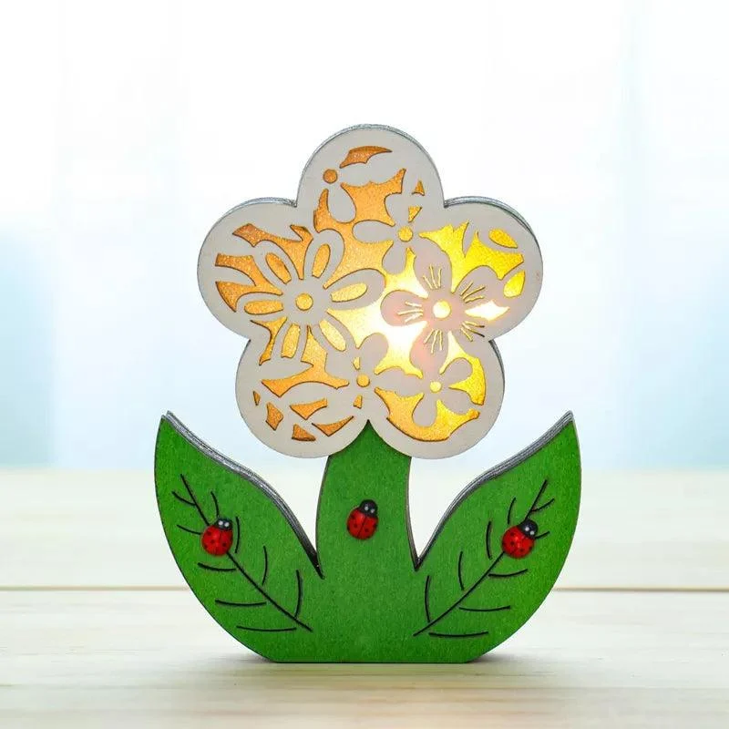Easter Wooden Ornaments with LED Light Bunny Rabbit Tabletop Easter Decorations -  - #tag1#