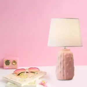 Eclat - Design table lamp with tapered shade and cylindrical ceramic base