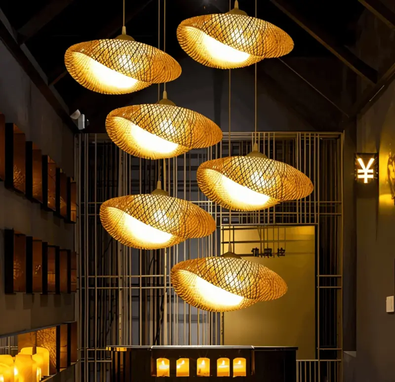 EcoLush Ceiling Light Handmade Rattan Pendant Light Rustic Boho Lamp tag1