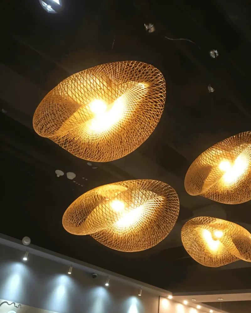 EcoLush Ceiling Light Handmade Rattan Pendant Light Rustic Boho Lamp tag1