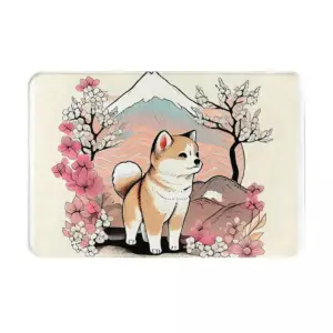 Edgy Shiba Inu Non-Slip Carpet: Japanese Art Style