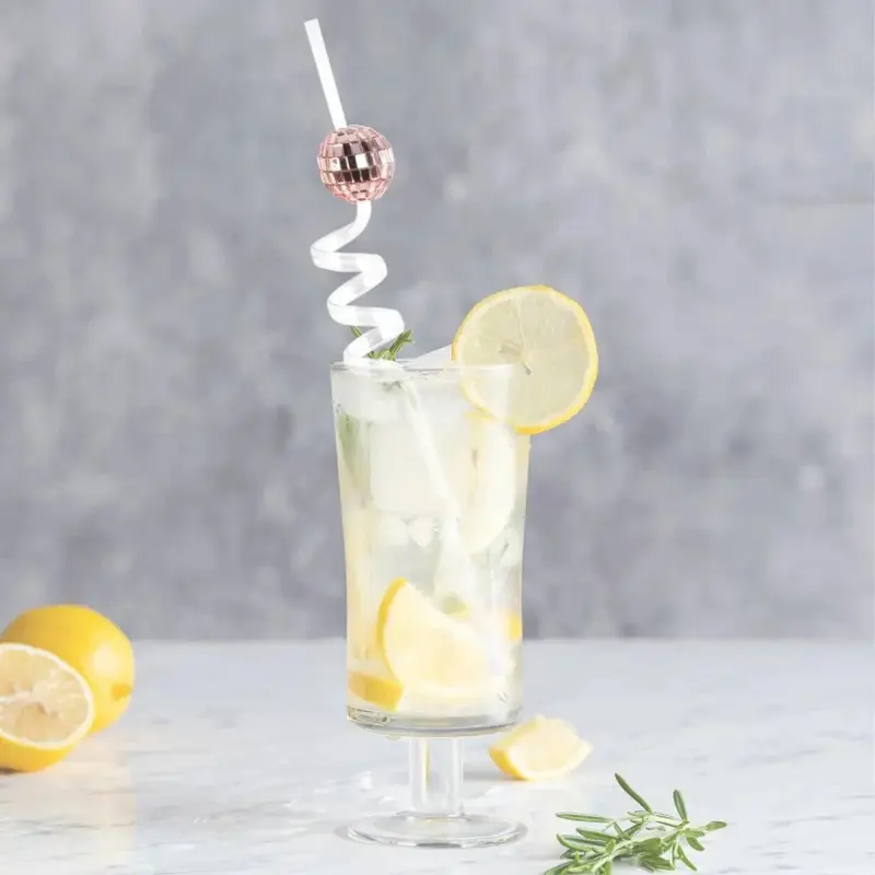 Eight Piece Set Of Sparkling Disco Ball Straws tag1