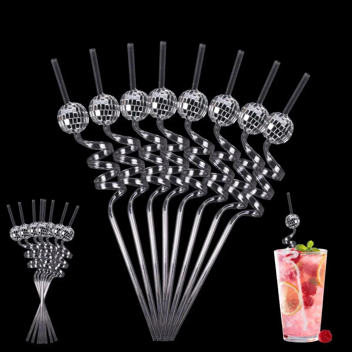 Eight Piece Set Of Sparkling Disco Ball Straws -  - #tag1#