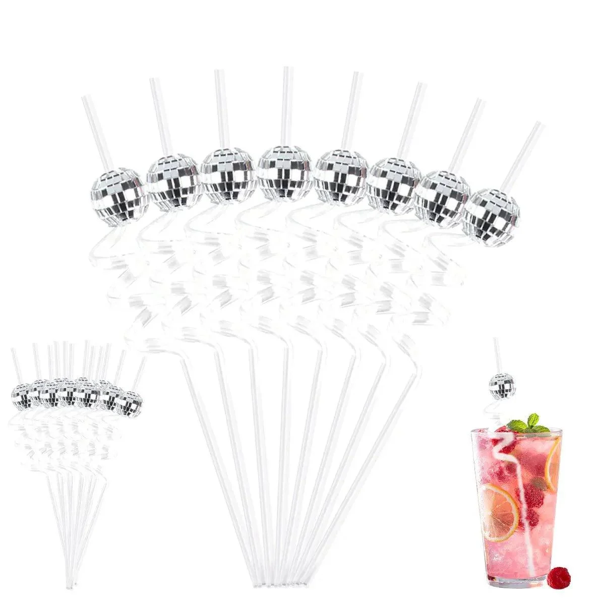 Eight Piece Set Of Sparkling Disco Ball Straws -  - #tag1#