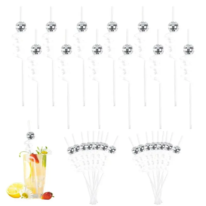 Eight Piece Set Of Sparkling Disco Ball Straws tag1