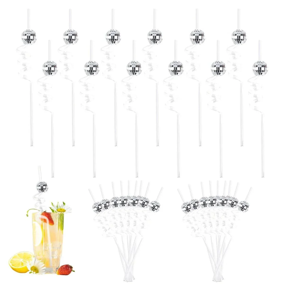Eight Piece Set Of Sparkling Disco Ball Straws -  - #tag1#