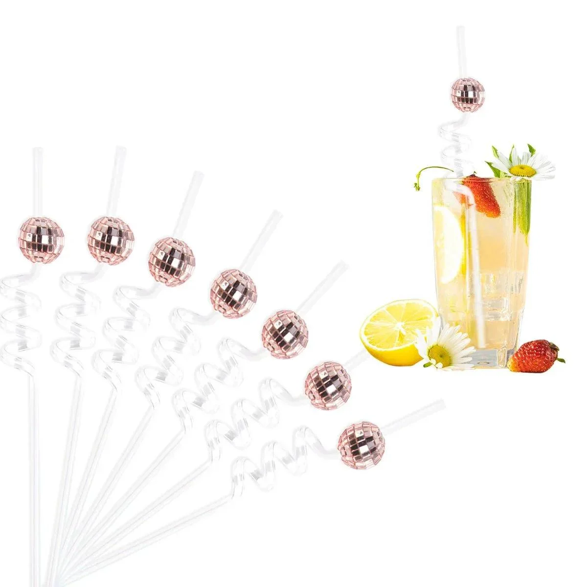 Eight Piece Set Of Sparkling Disco Ball Straws -  - #tag1#