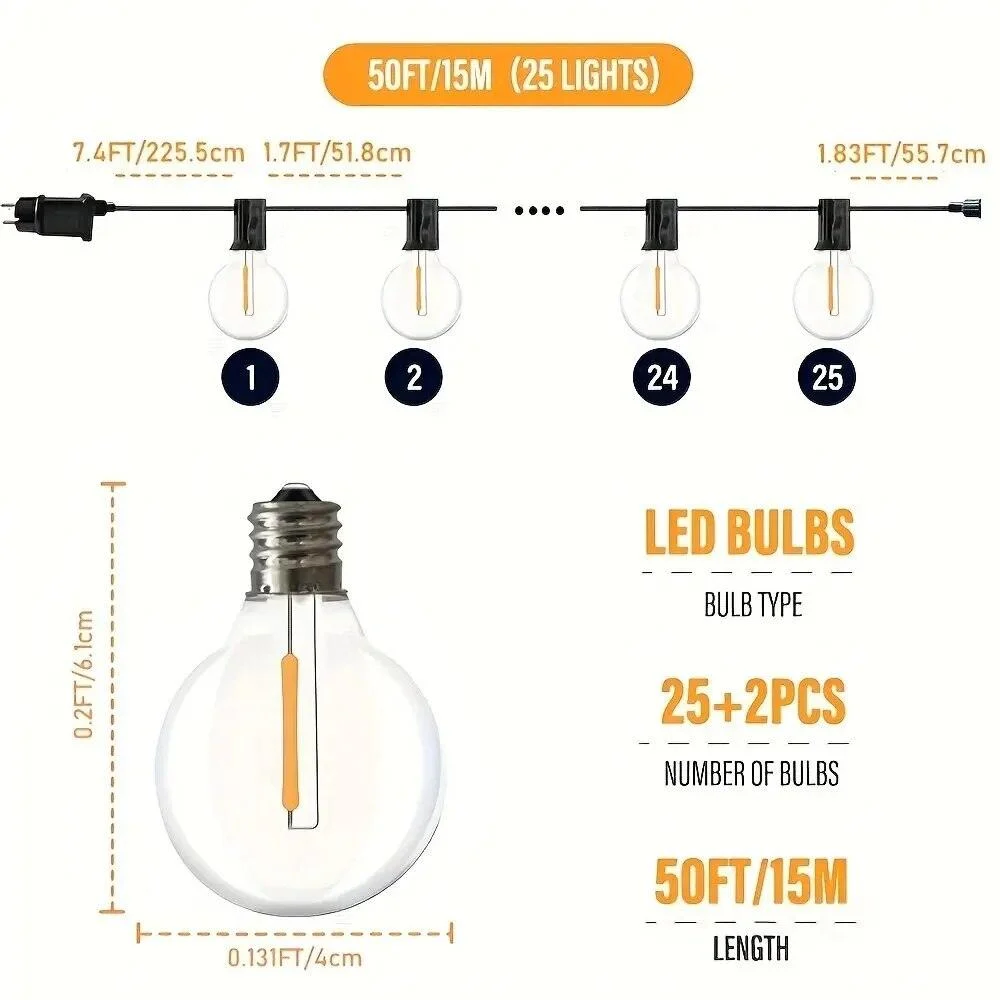 Ektgled G40 Ball String Lights Waterdichte Outdoor Tuin Garland String Lights Terras Tuin Pub Kerstfeest Decoratie B7c31bfa 9613 4d46 9b3d B76f0dfba445