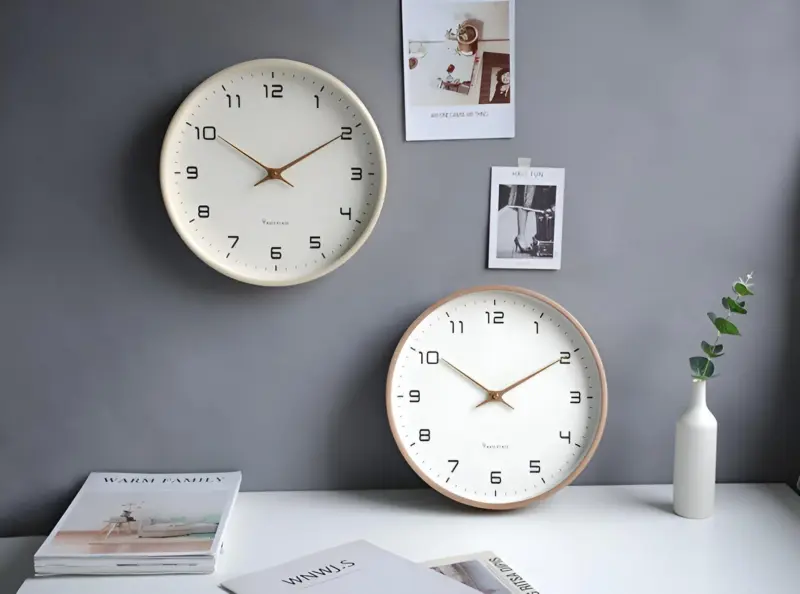 EleQuartz Clock Round Wall Clock Nordic Wood Wall Clock tag1