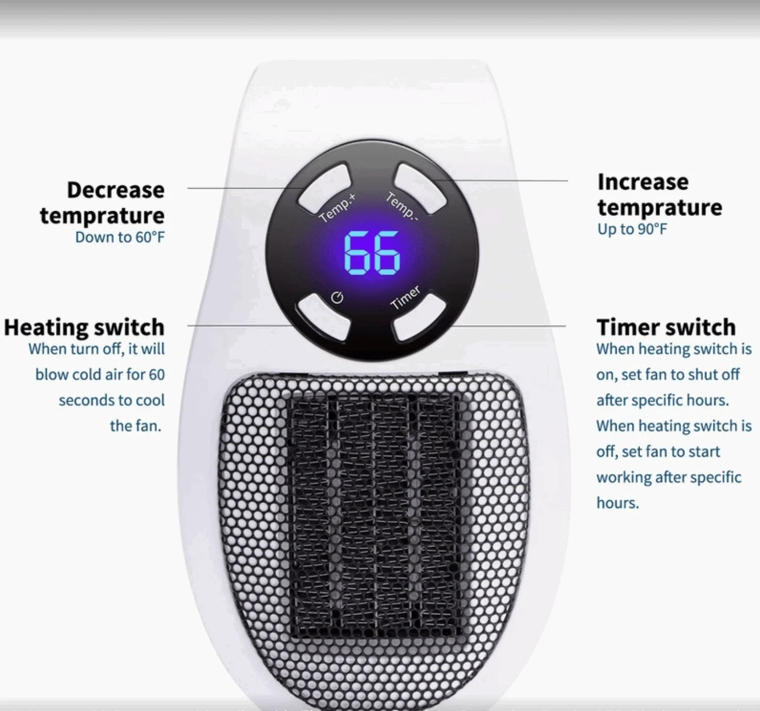 Electric Portable Space Fan Heater With Remote Control -  - #tag1#