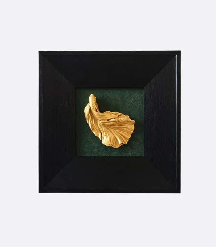 Elegant Betta Fish Wall Art - Hand-Painted Gold Sculpture in Black Wooden Frame (23x23cm) -  - #tag1#