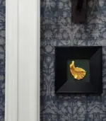 Elegant Betta Fish Wall Art Hand Painted Gold Sculpture in Black Wooden Frame 23x23cm tag1