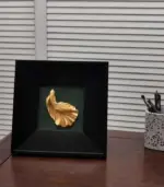 Elegant Betta Fish Wall Art Hand Painted Gold Sculpture in Black Wooden Frame 23x23cm tag1