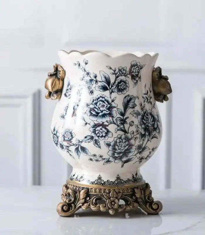 Elegant Blue & White Porcelain Vase with Crackle Glaze 21 cm -  - #tag1#