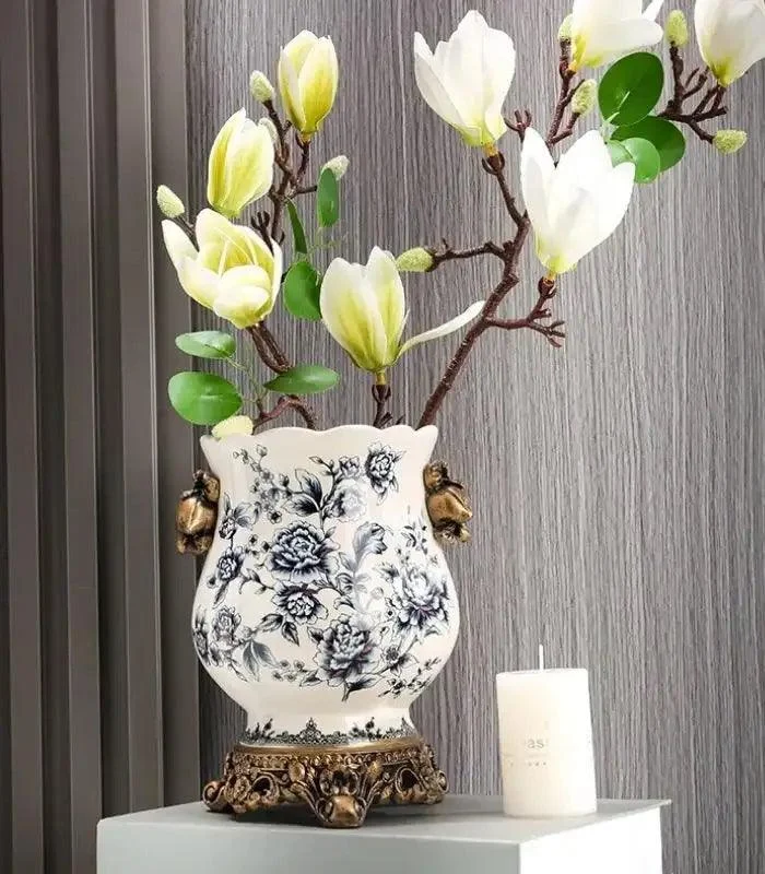 Elegant Blue & White Porcelain Vase with Crackle Glaze 21 cm -  - #tag1#