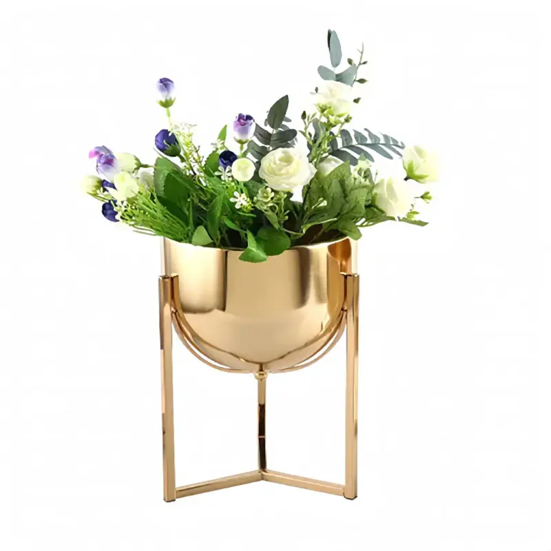 Elegant Golden Metal Flower Stand for Creative Home Decor and Organization tag1