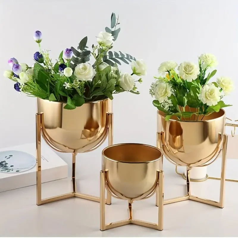 Elegant Golden Metal Flower Stand for Creative Home Decor and Organization tag1