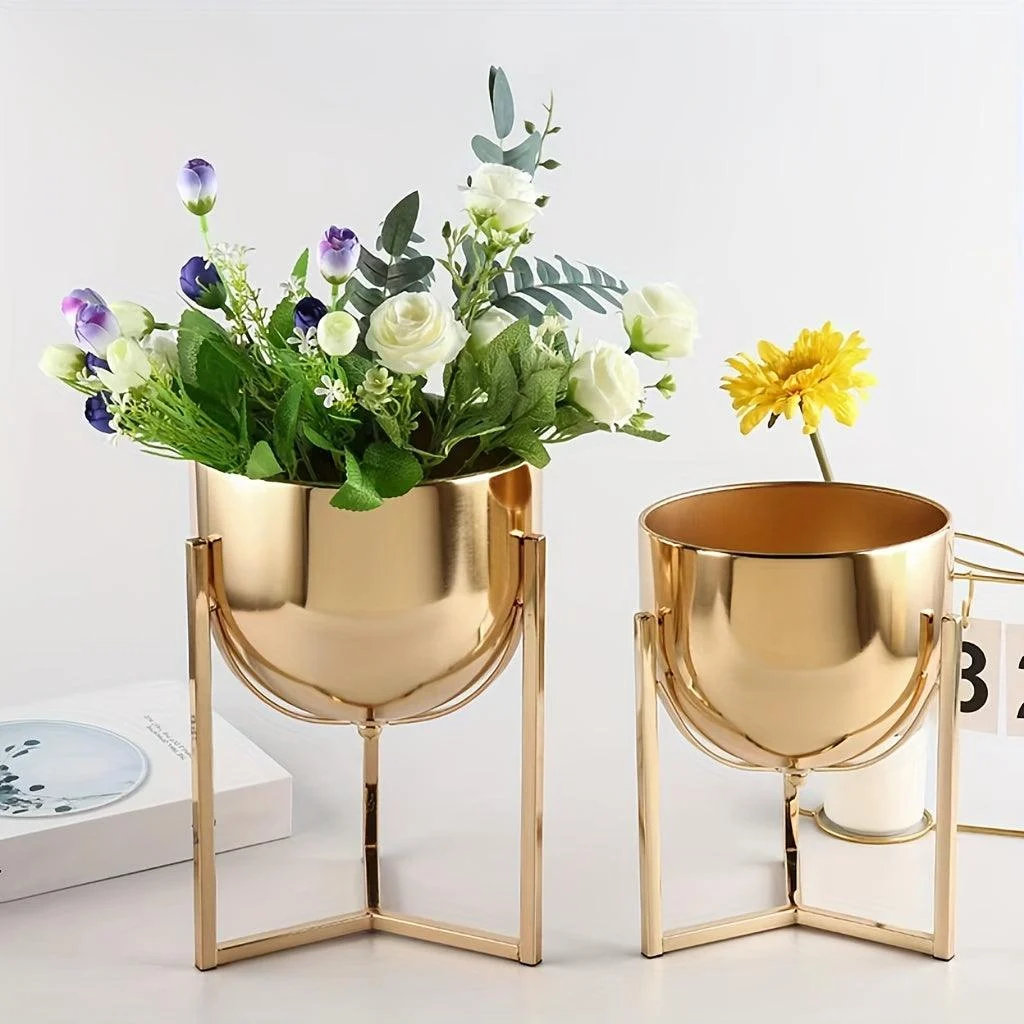 Elegant Golden Metal Flower Stand for Creative Home Decor and Organization -  - #tag1#