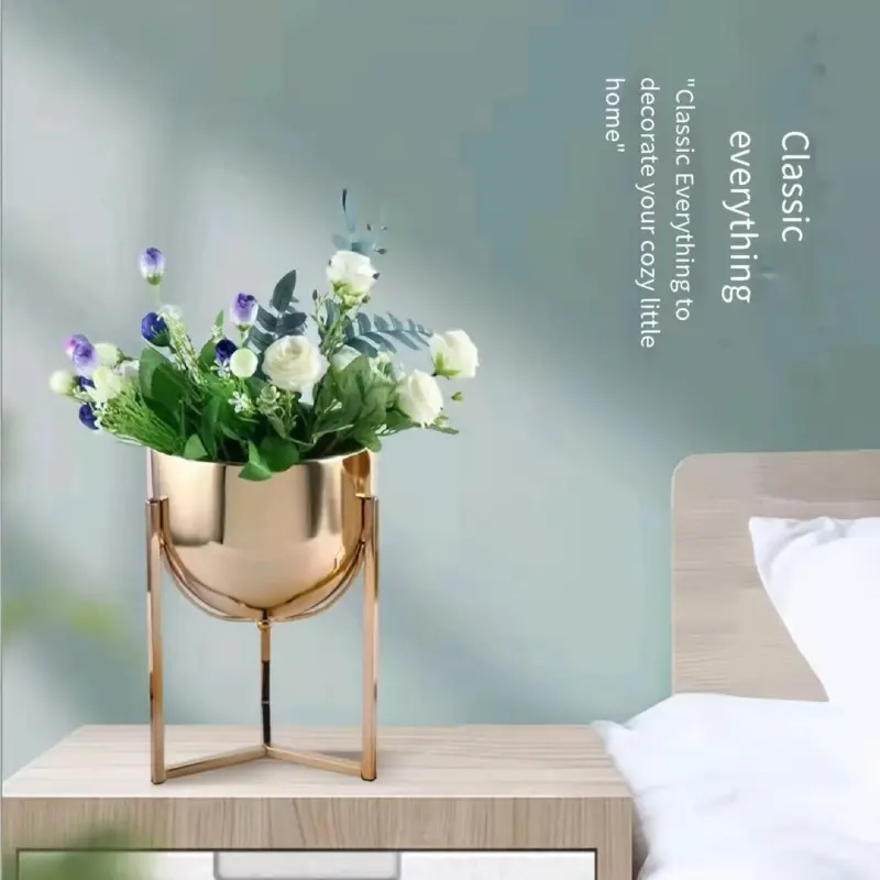 Elegant Golden Metal Flower Stand for Creative Home Decor and Organization tag1