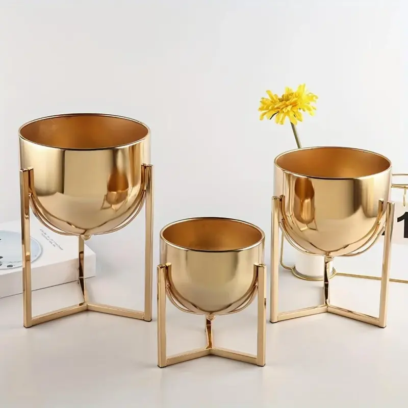 Elegant Golden Metal Flower Stand for Creative Home Decor and Organization tag1