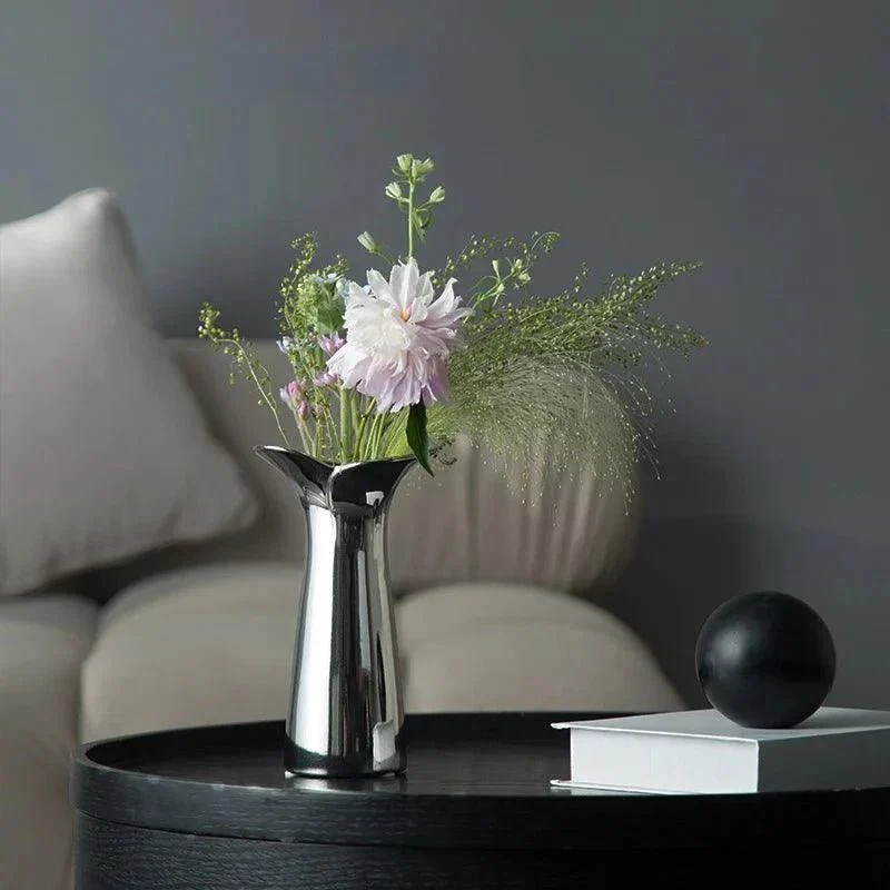 Elegant & Sleek Silver Ceramic Flower Vase -  - #tag1#