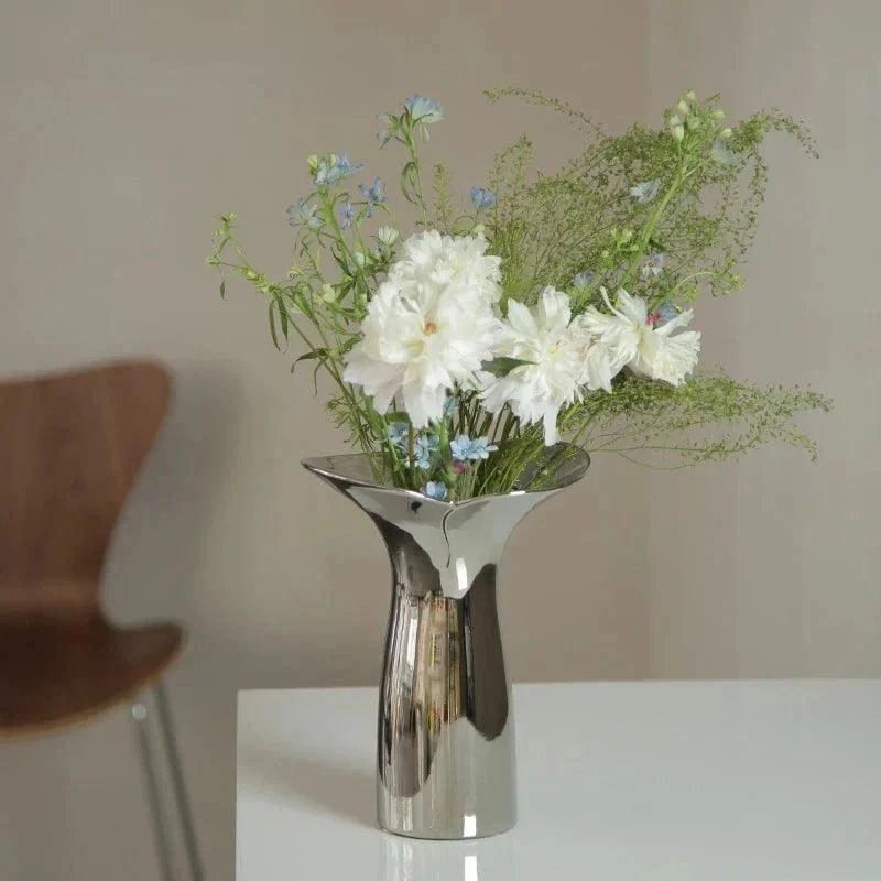 Elegant & Sleek Silver Ceramic Flower Vase -  - #tag1#