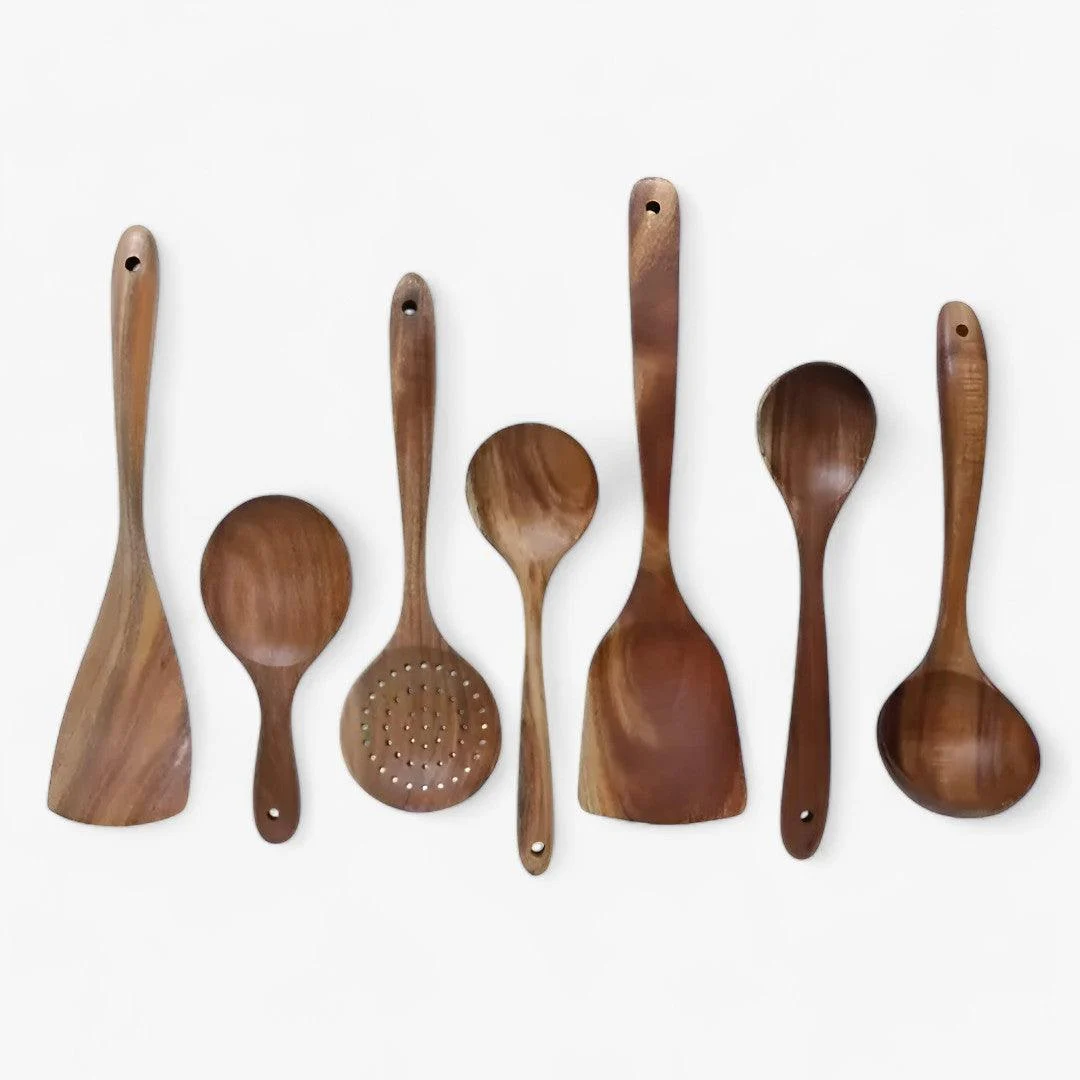 Elegant Teak Kitchen Utensil Set | 7 Piece Natural Luxury -  - #tag1#