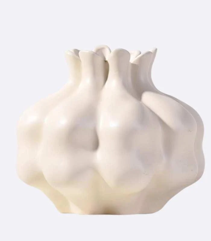 Elegant White Ceramic Pomegranate Vase Sculptural Ceramic Vase 20 x 17.5 cm Soft Off-White -  - #tag1#