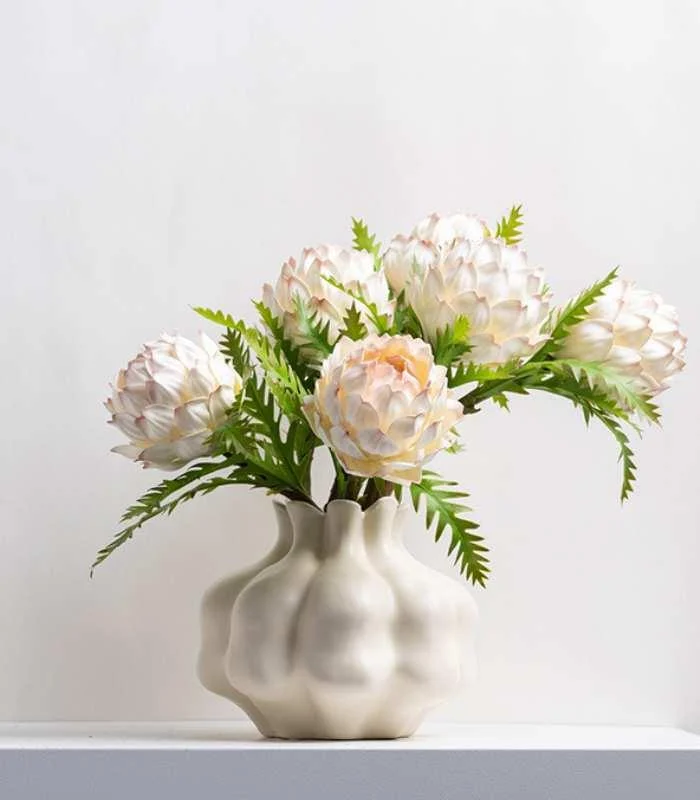 Elegant White Ceramic Pomegranate Vase Sculptural Ceramic Vase 20 x 17.5 cm Soft Off-White -  - #tag1#
