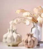 Elegant White Ceramic Pomegranate Vase Sculptural Ceramic Vase 20 x 17.5 cm Soft Off White tag1