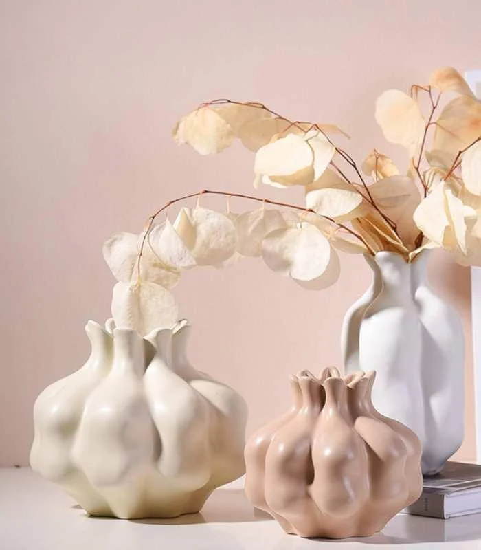 Elegant White Ceramic Pomegranate Vase Sculptural Ceramic Vase 20 x 17.5 cm Soft Off-White -  - #tag1#