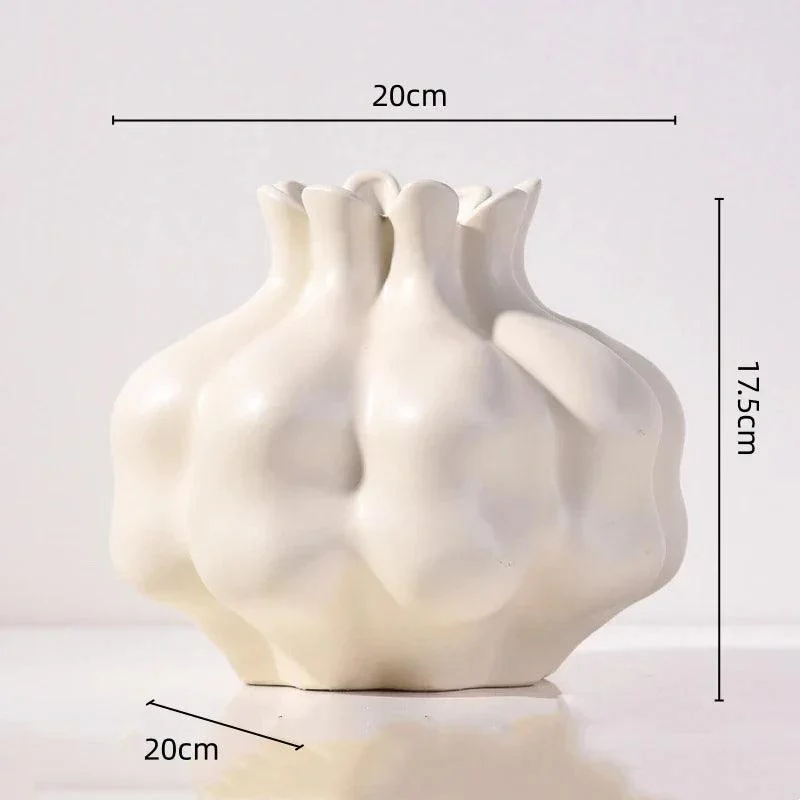 Elegant White Ceramic Pomegranate Vase Sculptural Ceramic Vase 20 x 17.5 cm Soft Off-White -  - #tag1#