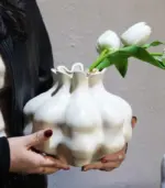 Elegant White Ceramic Pomegranate Vase Sculptural Ceramic Vase 20 x 17.5 cm Soft Off White tag1