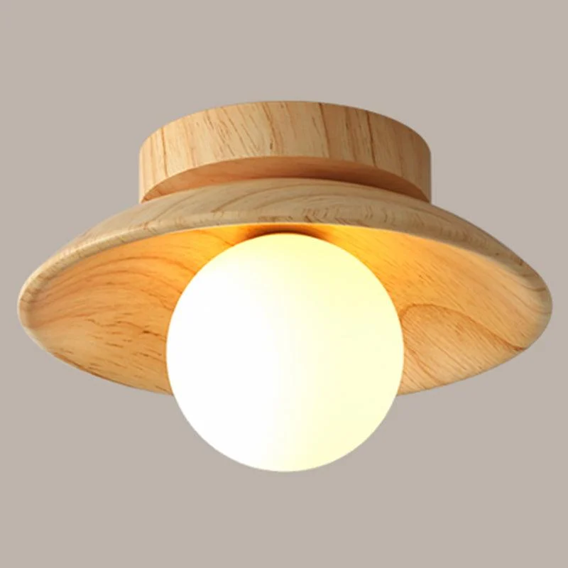 Elegant Wooden Ceiling Light 1-Light Mini Semi-Flush Mount Hallway Lamp -  - #tag1#