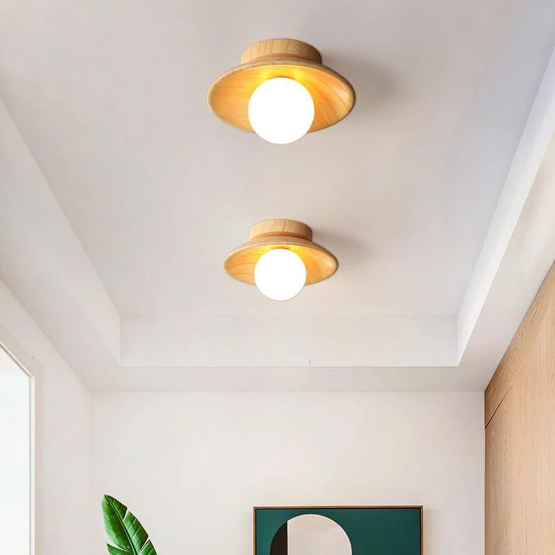 Elegant Wooden Ceiling Light 1-Light Mini Semi-Flush Mount Hallway Lamp -  - #tag1#