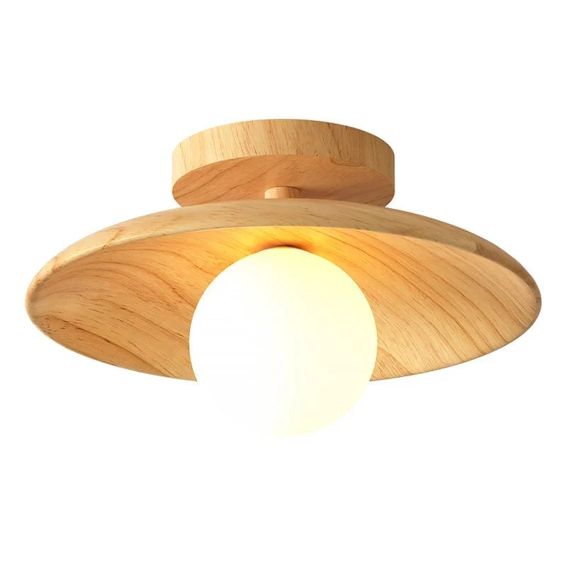 Elegant Wooden Ceiling Light 1-Light Mini Semi-Flush Mount Hallway Lamp -  - #tag1#