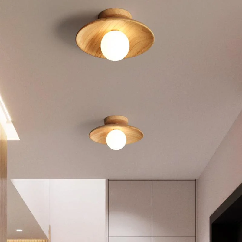 Elegant Wooden Ceiling Light 1-Light Mini Semi-Flush Mount Hallway Lamp -  - #tag1#