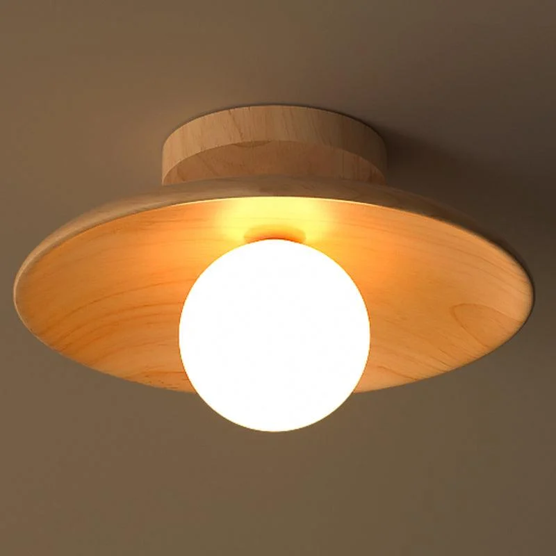 Elegant Wooden Ceiling Light 1-Light Mini Semi-Flush Mount Hallway Lamp -  - #tag1#