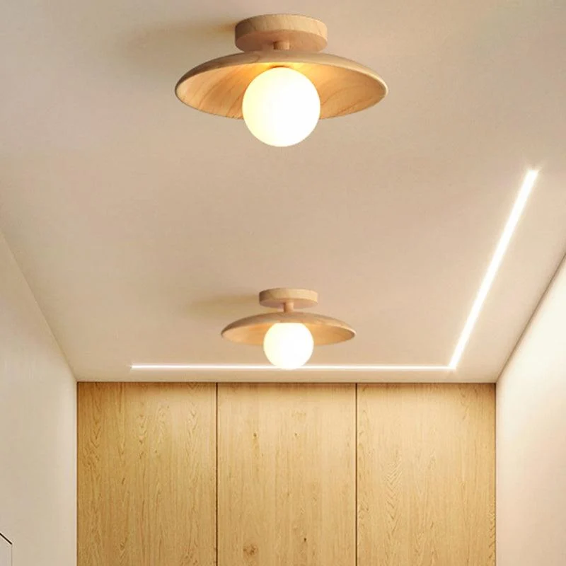 Elegant Wooden Ceiling Light 1-Light Mini Semi-Flush Mount Hallway Lamp -  - #tag1#