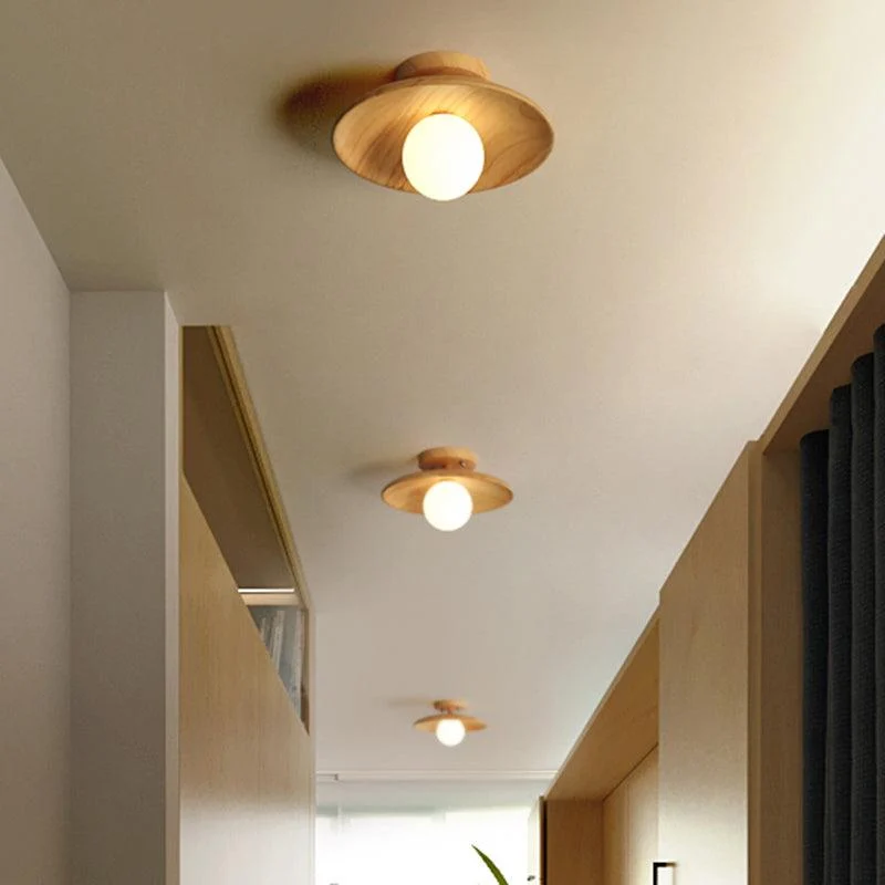 Elegant Wooden Ceiling Light 1-Light Mini Semi-Flush Mount Hallway Lamp -  - #tag1#