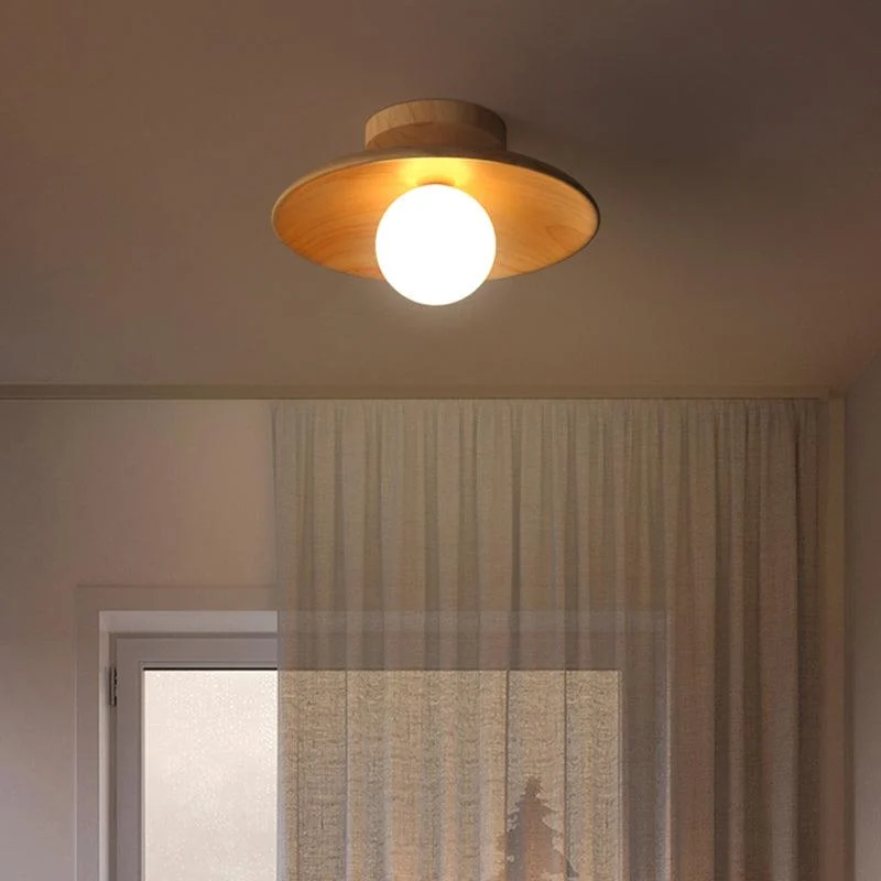 Elegant Wooden Ceiling Light 1-Light Mini Semi-Flush Mount Hallway Lamp -  - #tag1#