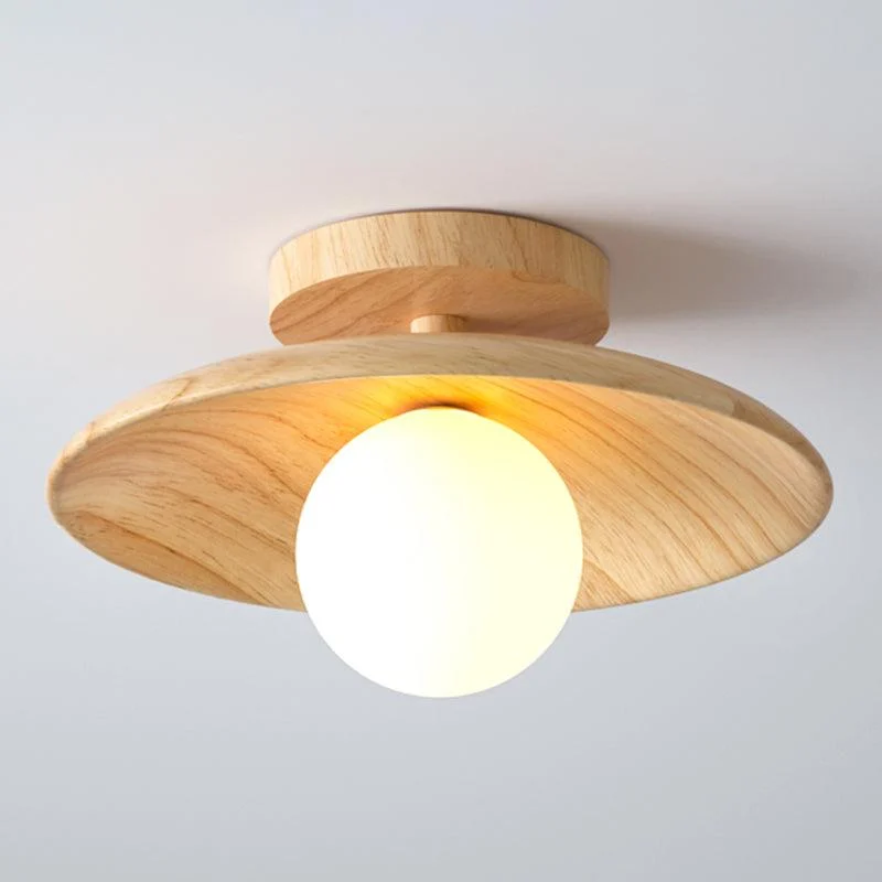 Elegant Wooden Ceiling Light 1-Light Mini Semi-Flush Mount Hallway Lamp -  - #tag1#