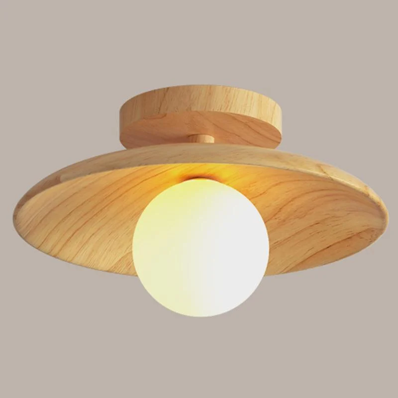 Elegant Wooden Ceiling Light 1-Light Mini Semi-Flush Mount Hallway Lamp -  - #tag1#
