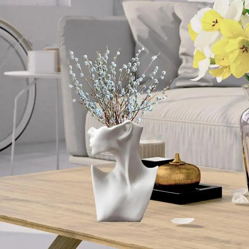 Elegant white face pattern vase | Ceramic vase perfect for flowers or plumes -  - #tag1#